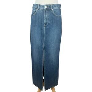 New H&M Long Denim Skirt Front Split Womens 8 Blue Maxi Y2K  Boho Pencil NWT